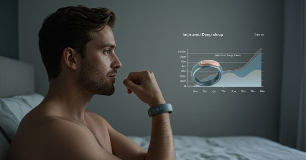What Is the Optimal Room Temperature for Deep Sleep Recovery? 4 "An energized man (strength coach Dan) looking refreshed, with subtle sleep tracker data showing improved deep sleep, demonstrating successful sleep temperature optimization."