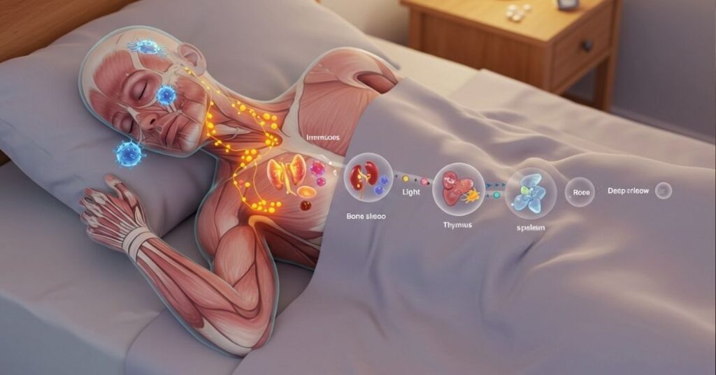 Visual representation of how illness affects sleep cycles and immune response