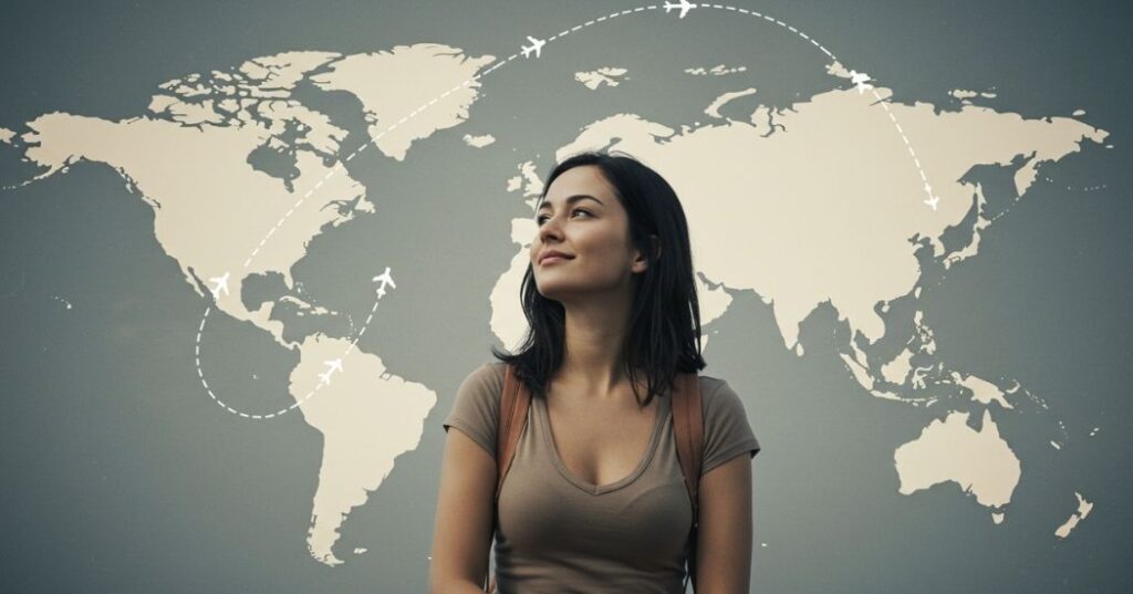Beat Jet Lag: Effective Sleep Recovery Strategies for Travelers 2 "A relaxed traveler, looking calm and well-rested against a blurred globe, symbolizing effective jet lag recovery strategies."