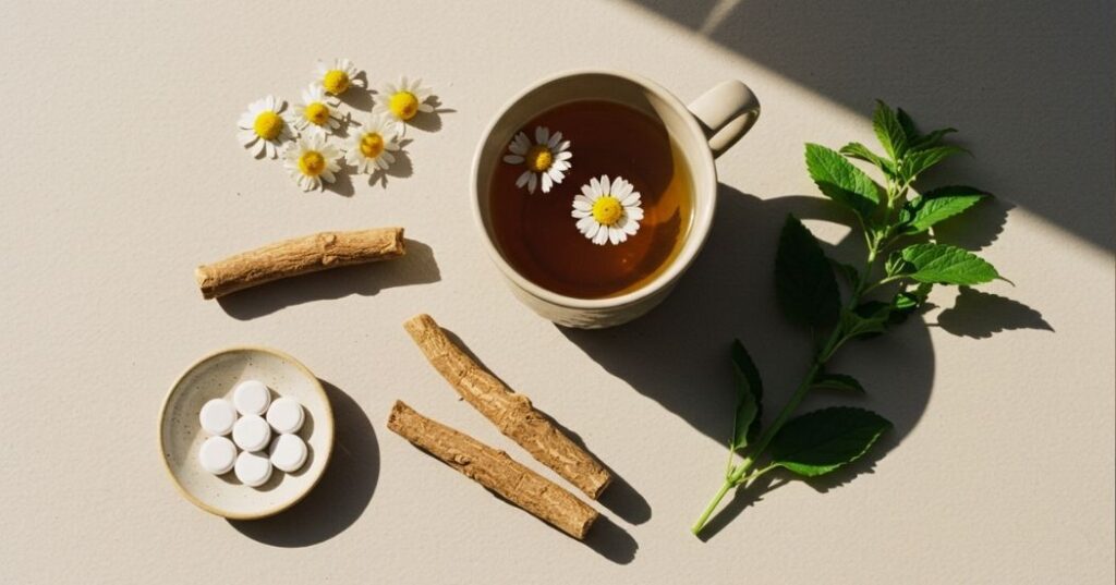Overview of natural sleep aids without melatonin including chamomile, ashwagandha, and magnesium