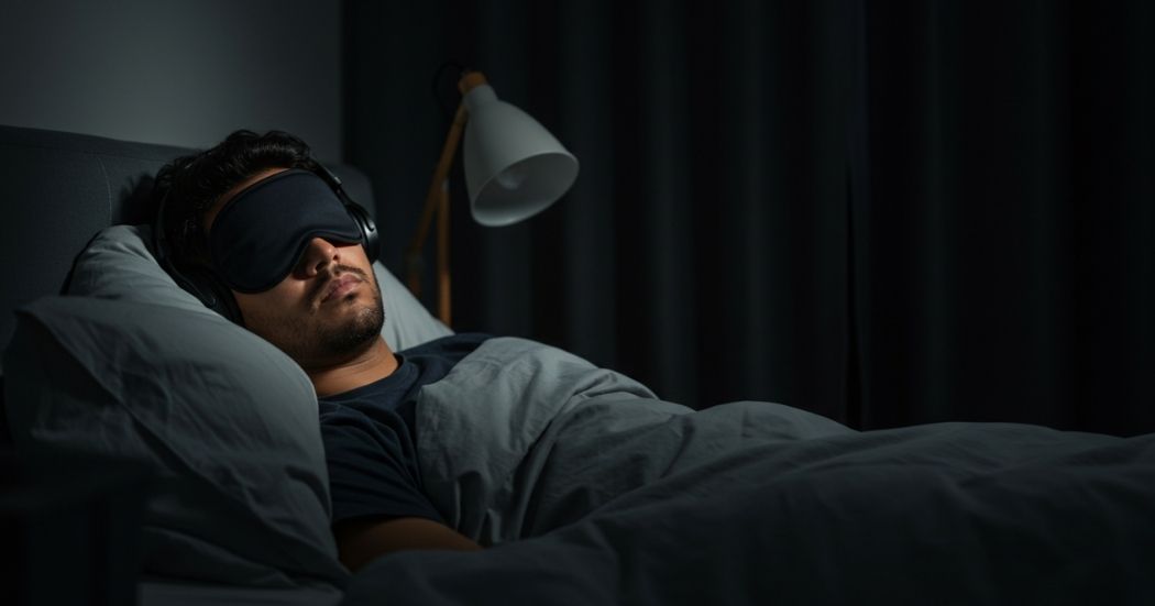 Night Shift Survival: Essential Sleep Hygiene Tips for Shift Workers 10 Night shift worker sleeping with sleep mask and blackout curtains as part of healthy sleep hygiene
