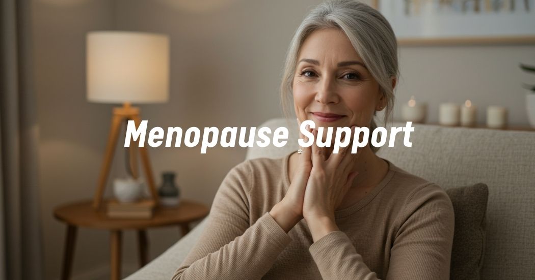 Menopause Support Tips: Empathetic and Practical Guidance for Women 1 Woman in her 50s enjoying a cup of herbal tea in a sunlit room