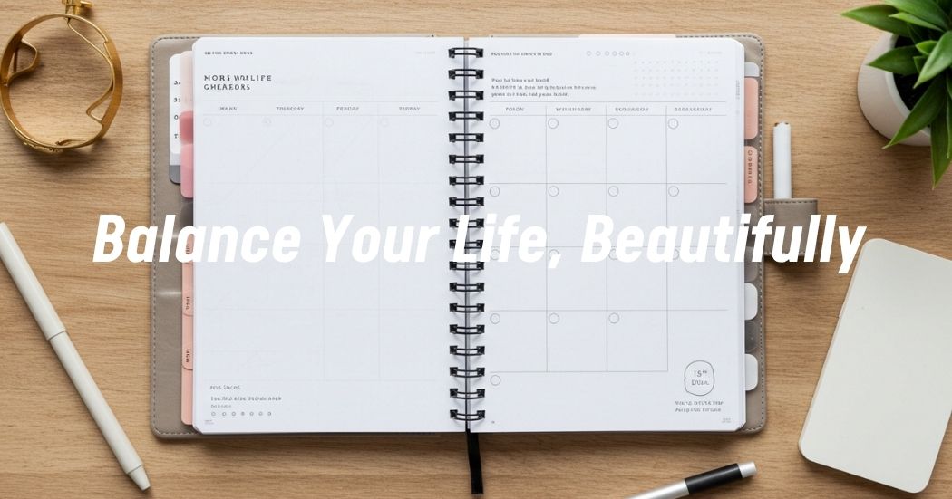 Work–Life Balance Planner Late 30s: 7 Essential Features for Busy Professionals 1 elegant desk setup with open planner, pen, laptop, and coffee; soft daylight and feminine aesthetic