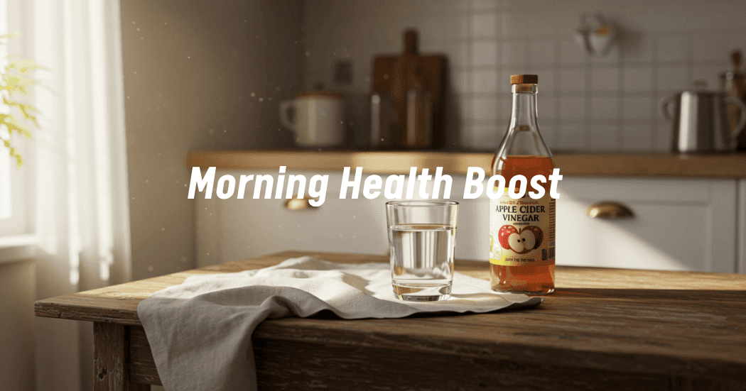Glass of warm water with apple cider vinegar on a kitchen table in the morning light.
