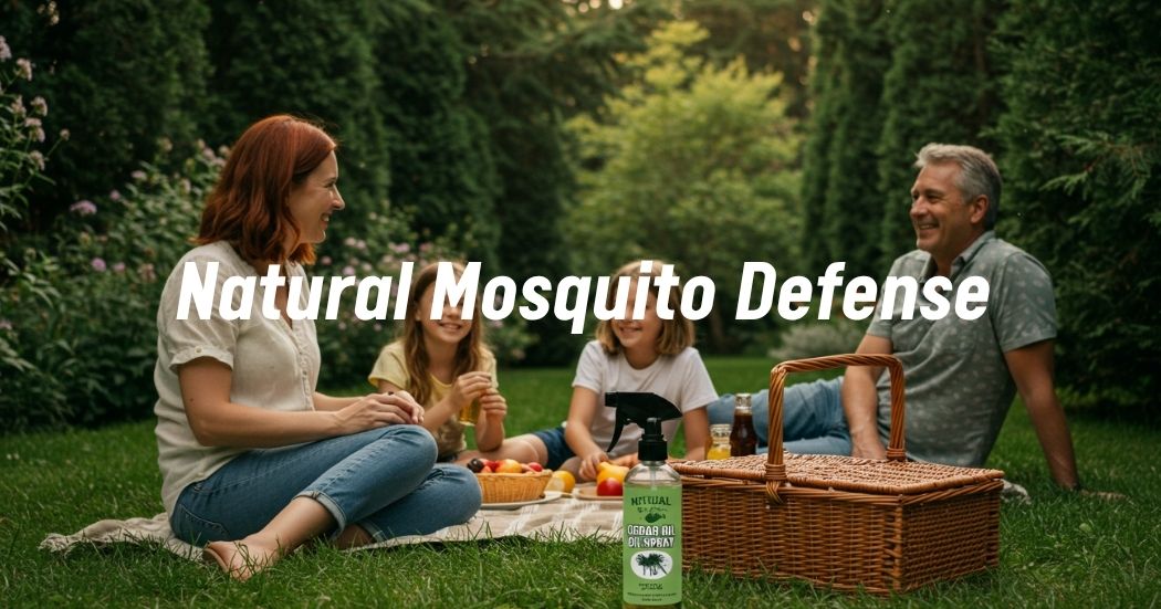 Eco Friendly Mosquito Yard Spray: DIY Cedar Oil Recipes for a Bite-Free Lawn 1 Family enjoying a mosquito-free backyard with natural cedar oil spray.