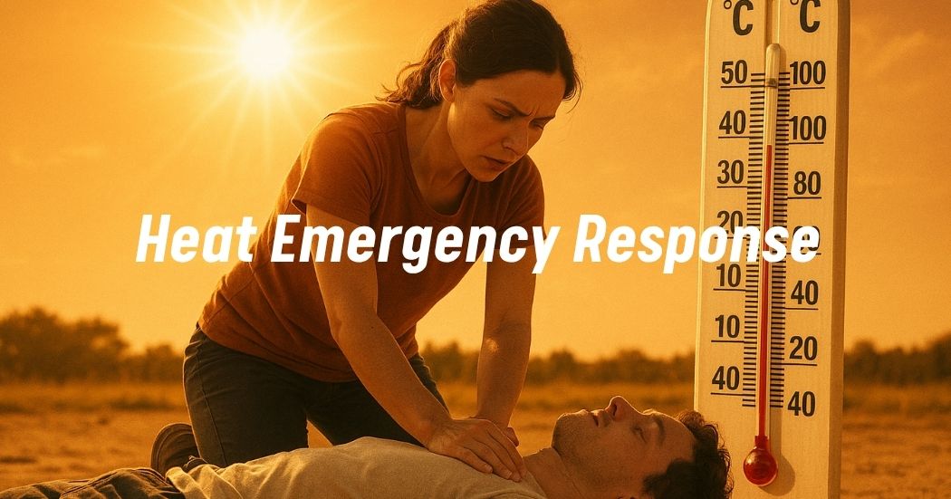 Providing first aid during a heat emergency under the sun.