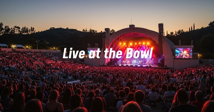 Evening concert at Hollywood Bowl with audience and stage lights