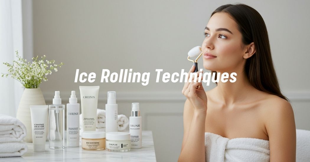 Woman using an ice roller on her face to enhance skin health.