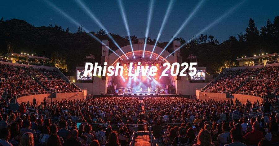 Phish performing live at the Hollywood Bowl with audience and stage lights