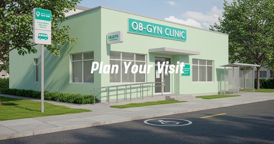 Queen City OB-GYN clinic exterior with accessible entrance and nearby transit options