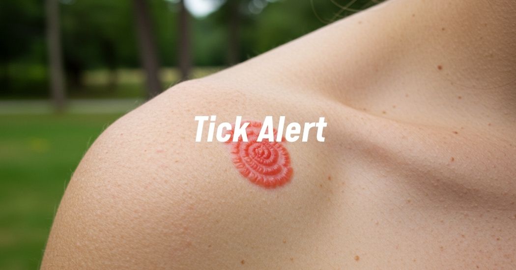 Close-up of a tick bite rash on a woman's skin
