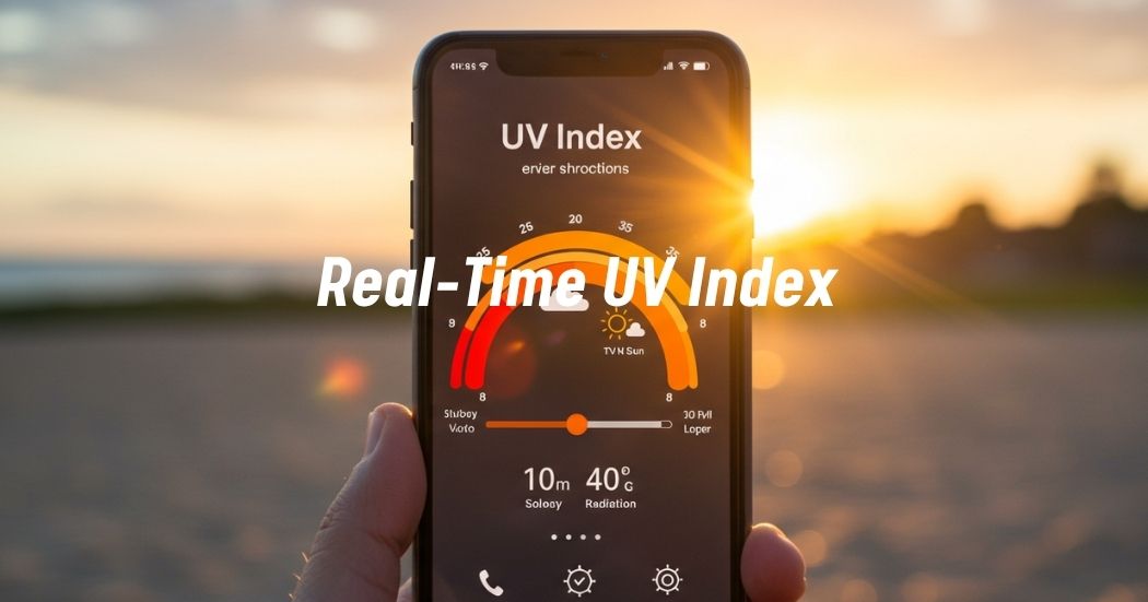 Smartphone showing real-time UV index under the sun.