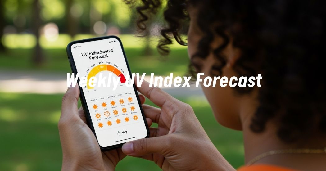 Person viewing UV index forecast on smartphone with weekly calendar.