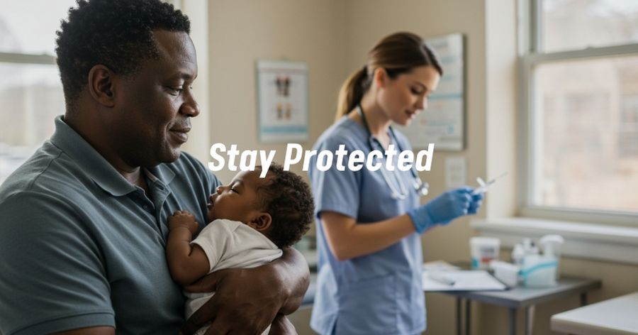 Parent with baby receiving whooping cough vaccine at clinic